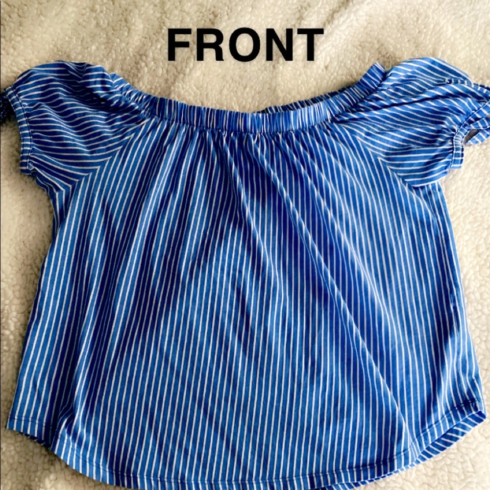 H&M Off the Shoulder Top/Size X-Small/Blue with White Stripes